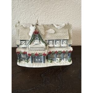 PartyLite Ceramic Candle Holder Candle Shop Winter Scene
